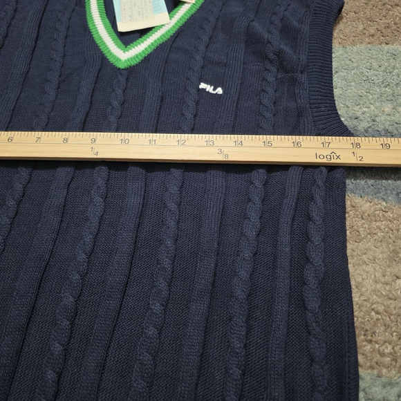 FILA Sweater Vest Mens 44 Navy Cable Knit V Neck Made In Italy NWT Vintage - Picture 10 of 11